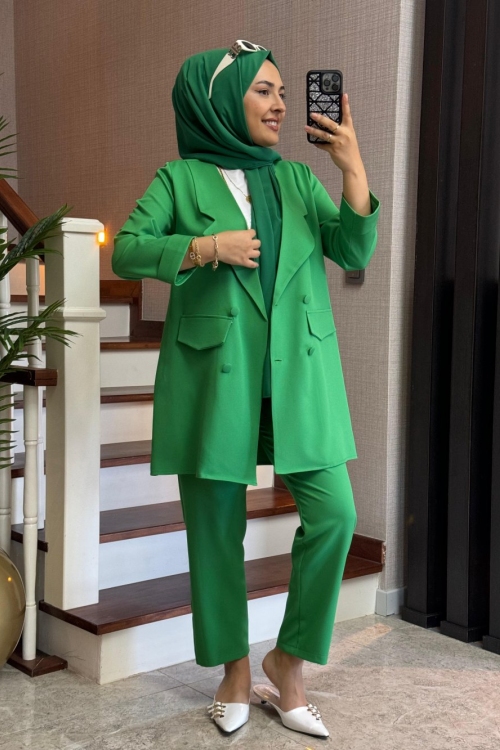 Casual Ceketli Takım Yeşil