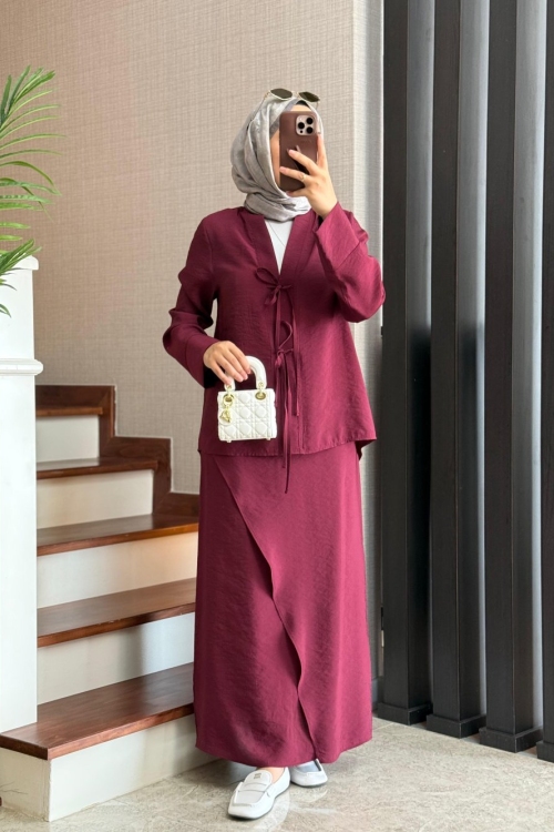 Keista Etekli Takım Bordo