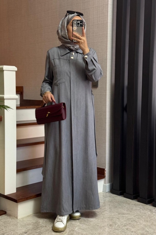 RAİSA TENSEL KOT ELBİSE Gri