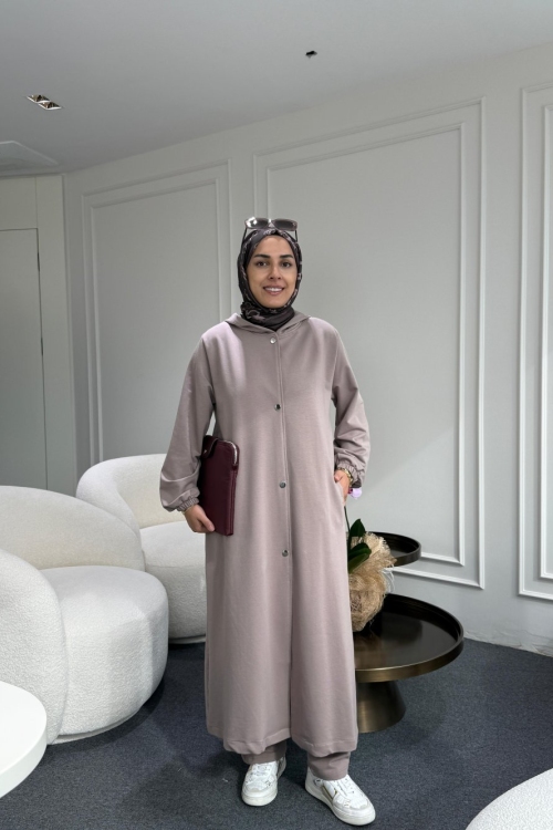 Uzun Kapüşonlu İkiiplik Takım Vizon