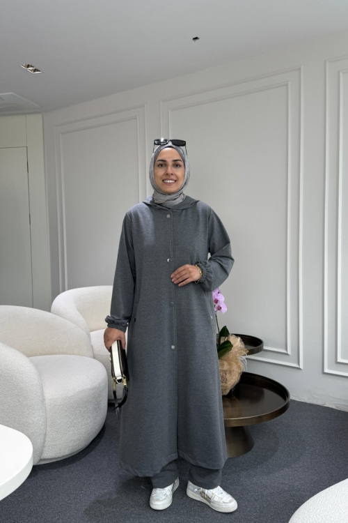 Uzun Kapüşonlu İkiiplik Takım Antrasit