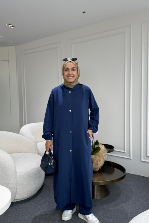 Uzun Kapüşonlu İkiiplik Takım Lacivert