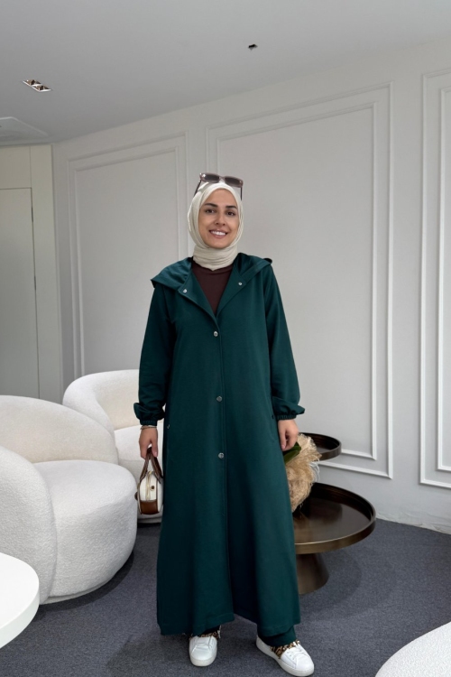 Uzun Kapüşonlu İkiiplik Takım Zümrüt