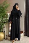 Asimetrik Detay Şallı Üçlü Takım Siyah