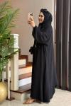 Asimetrik Detay Şallı Üçlü Takım Siyah