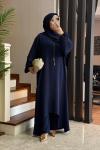 Asimetrik Detay Şallı Üçlü Takım Lacivert