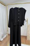 Asimetrik Düğme Detaylı Yelek Elbise Siyah