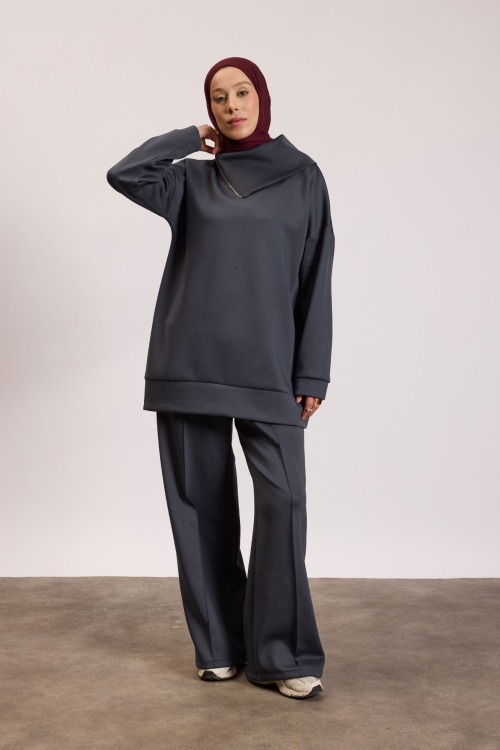 Asimetrik Yaka Scuba Takım Füme