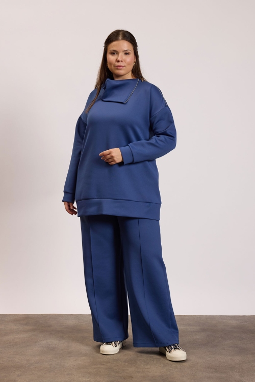 Asimetrik Yaka Scuba Takım İndigo