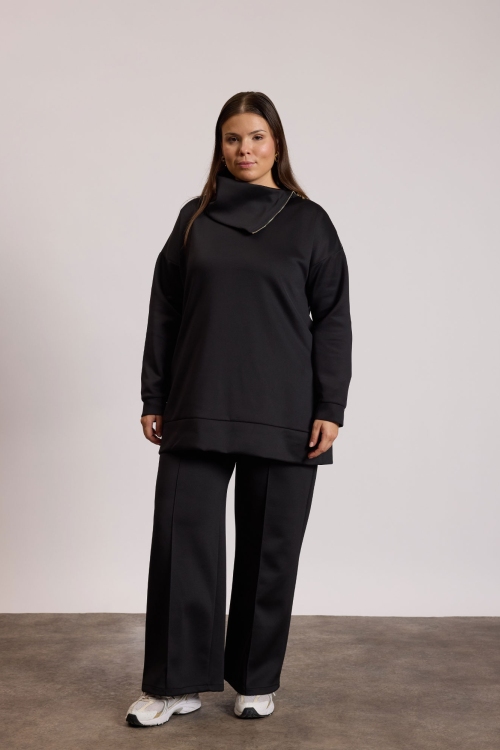 Asimetrik Yaka Scuba Takım Siyah