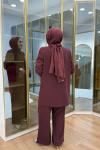 Bağcık Detaylı Ceket Takım Bordo