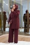 Bağcık Detaylı Ceket Takım Bordo