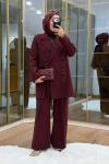 Bağcık Detaylı Ceket Takım Bordo