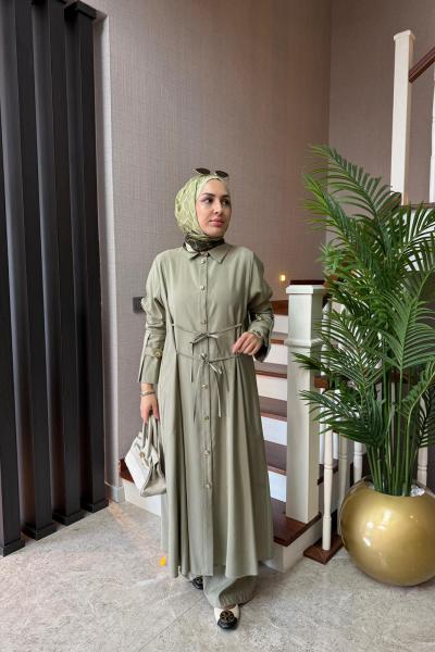 Bağlama Detay Maxi Boy Takım Haki