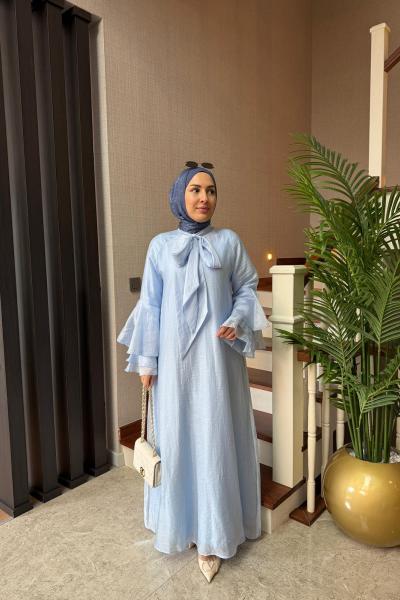 Bağlama Detay Tensel Elbise Bebe Mavisi