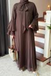 Bağlama Detay Tensel Elbise Kahverengi