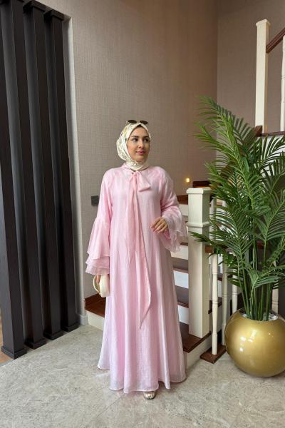 Bağlama Detay Tensel Elbise Pembe