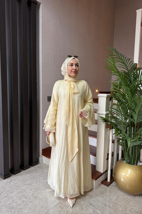 Bağlama Detay Tensel Elbise Sarı