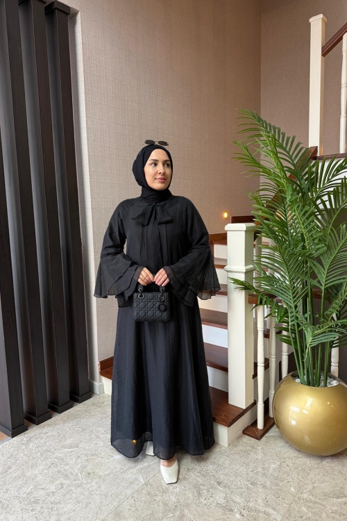 Bağlama Detay Tensel Elbise Siyah