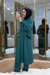 Burgu Kumaş Garnili Takım Petrol Yeşili