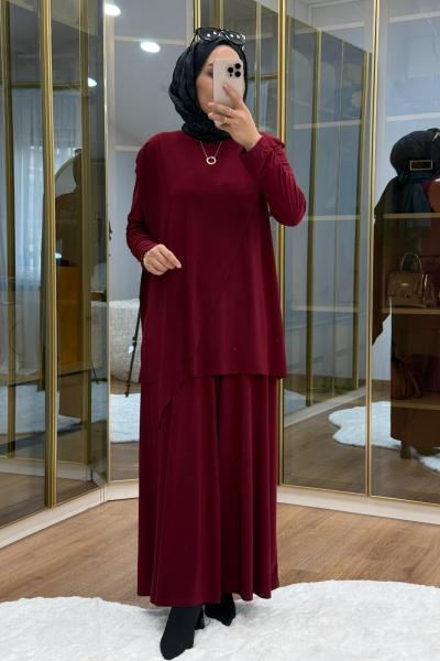 Çapraz Şal Detaylı Tilda Kumaş Takım Bordo