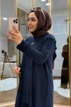 Çapraz Şal Detaylı Tilda Kumaş Takım Lacivert