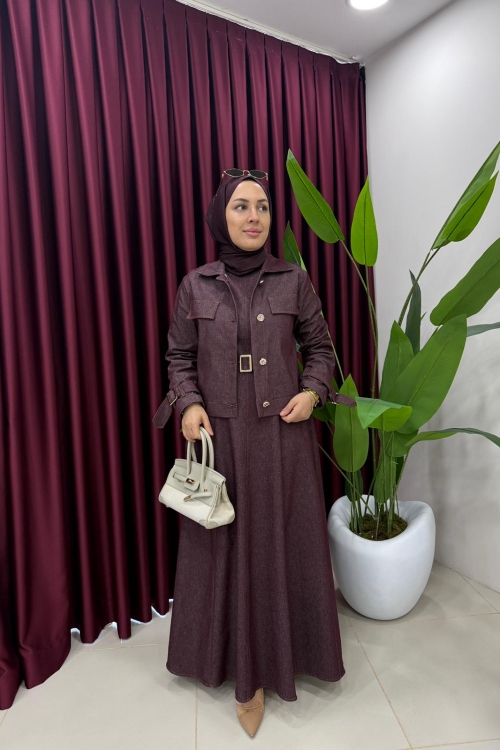 Ceketli Kot Elbise Mürdüm