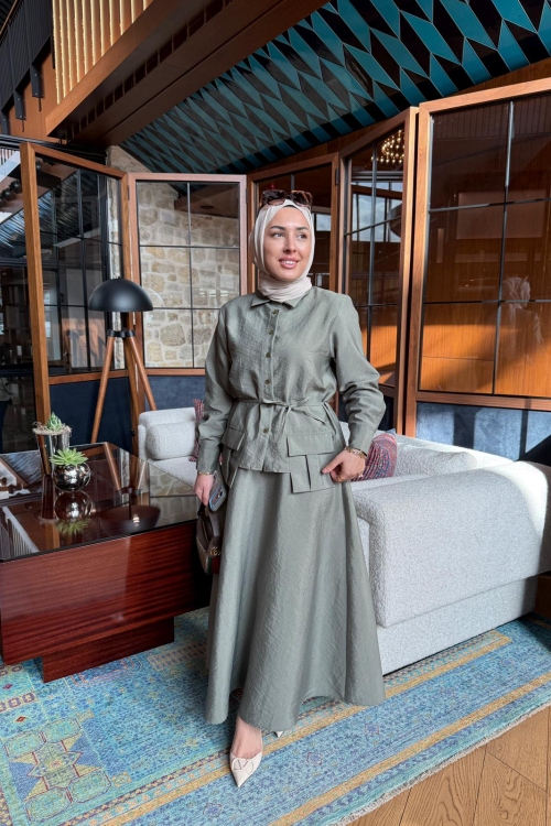 Cep Detaylı Cupra Etekli Takım  Haki