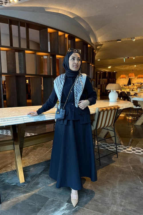 Cep Detaylı Cupra Etekli Takım  Lacivert