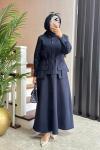 Cep Detaylı Cupra Etekli Takım  Lacivert