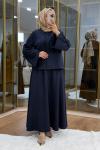 Çiçek Broş Detaylı Scuba Etekli Takım Lacivert