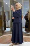 Çiçek Broş Detaylı Scuba Etekli Takım Lacivert