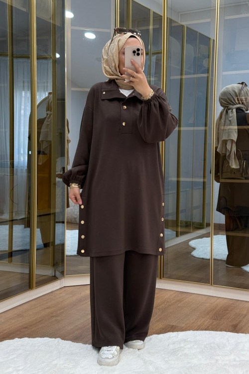 Çıt çıt detaylı oysho takım Kahverengi