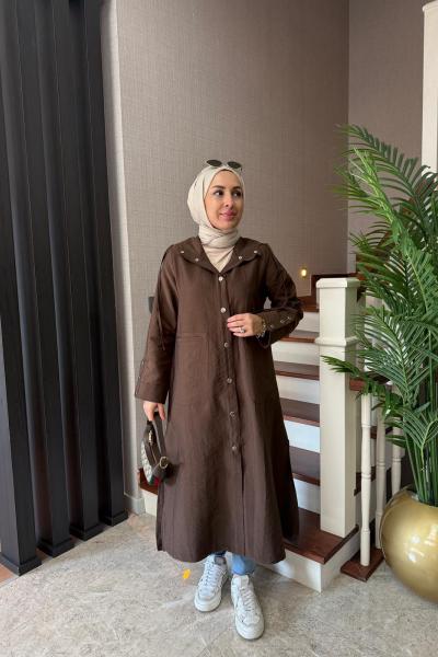 Çıtçıtlı Cupra Kap  Kahverengi