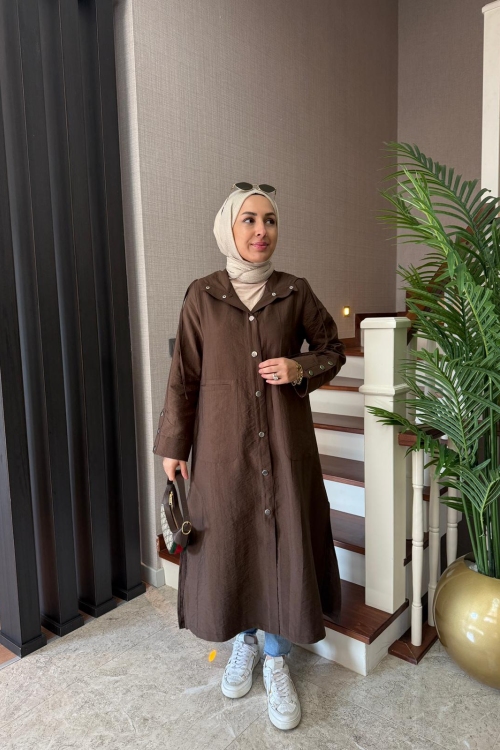 Çıtçıtlı Cupra Kap  Kahverengi