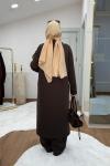 Çıtçıtlı Detaylı Maksi Boy Scuba Takım Kahverengi