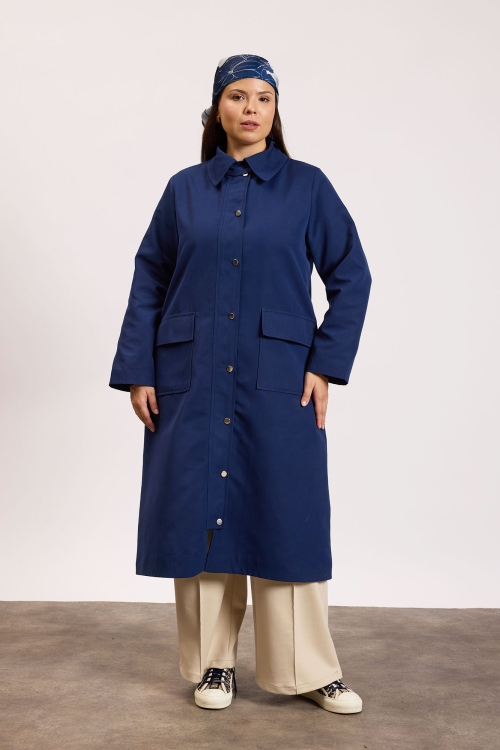 Çıtçıtlı Detaylı Parka Trençkot Lacivert