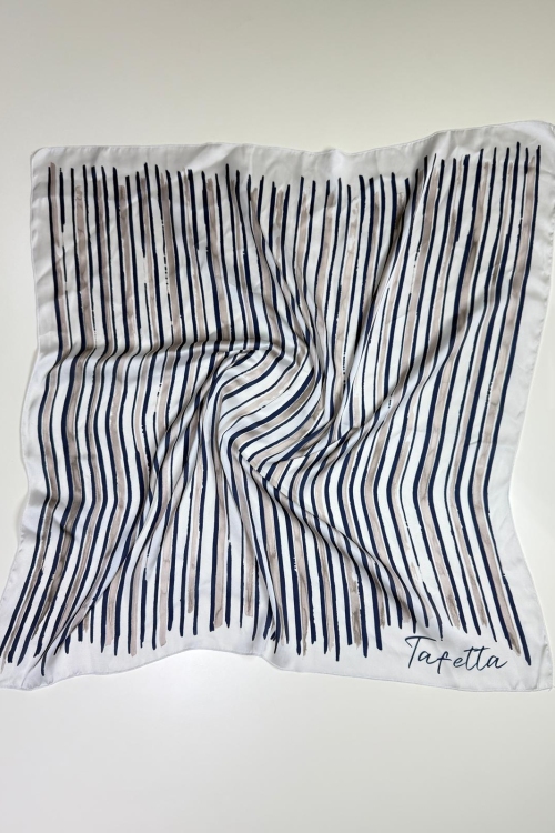 Çizgi Fular bej-lacivert