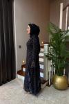 Desenli Fırfırlı Şifon Elbise Siyah