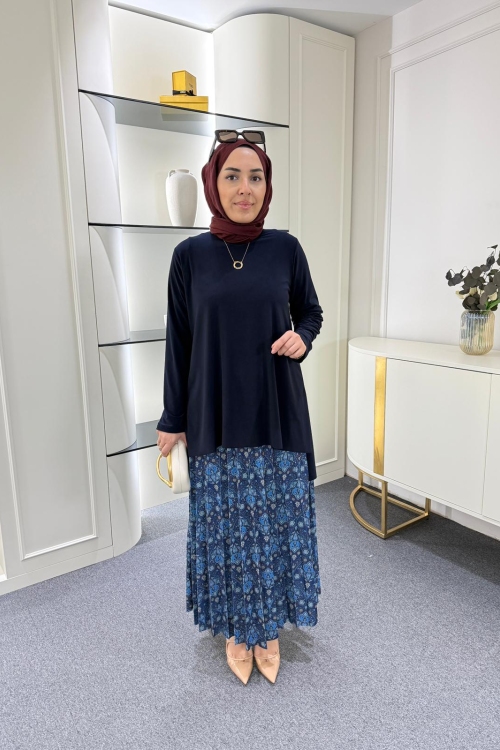 Etnik Desen Tilda Etekli Takım Lacivert