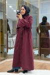 Fermuar Detaylı Maksi Boy Trençkot Bordo