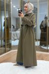 Fermuar Detaylı Maksi Boy Trençkot Haki