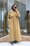 Fermuar Detaylı Maksi Boy Trençkot Camel