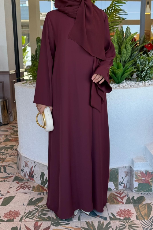 Fular Bağlamalı Abaya Mürdüm