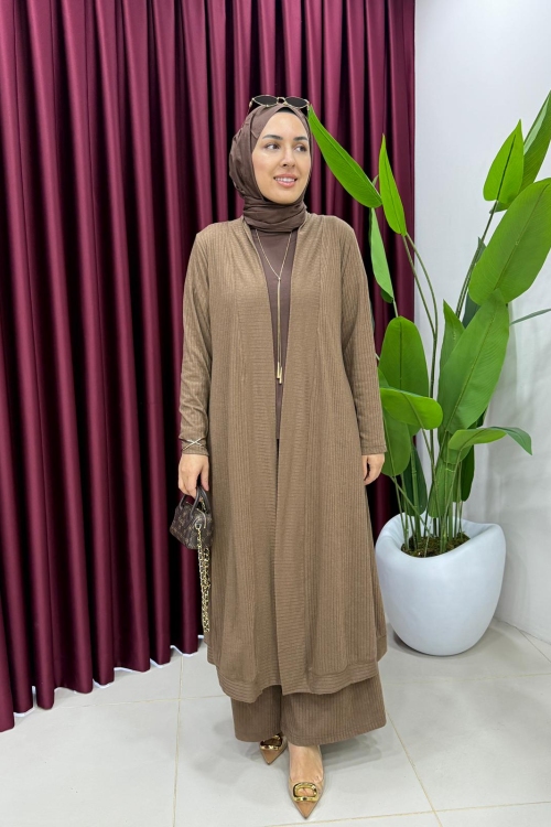 Hırkalı Fitilli Takım Kahverengi