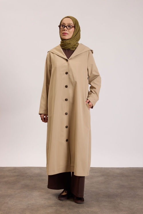 Kapüşonlu Astarlı Trençkot Bej