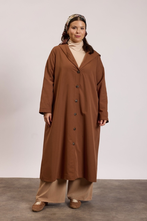 Kapüşonlu Astarlı Trençkot Camel