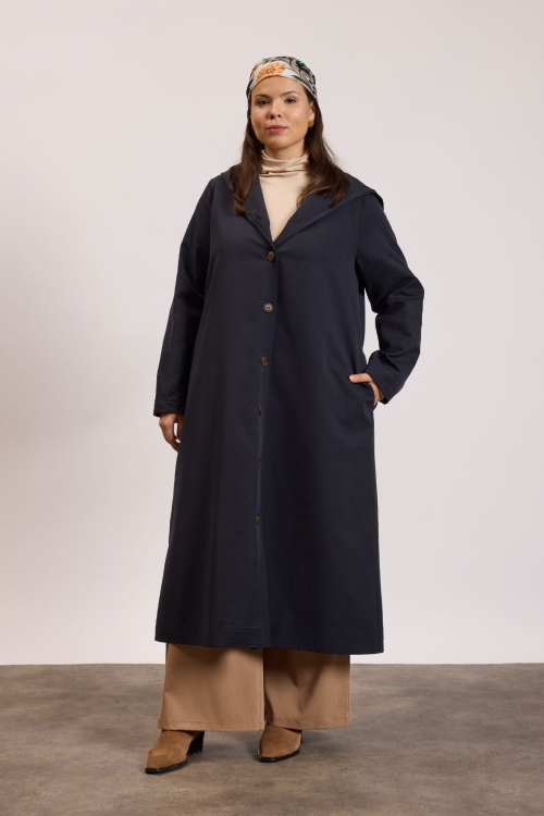 Kapüşonlu Astarlı Trençkot Lacivert