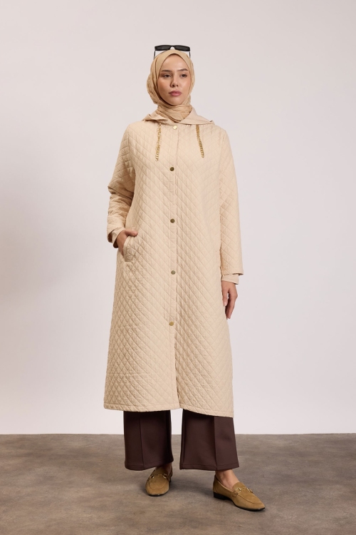 Kapüşonlu Capitone Mont Bej