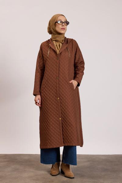 Kapüşonlu Capitone Mont Kahverengi